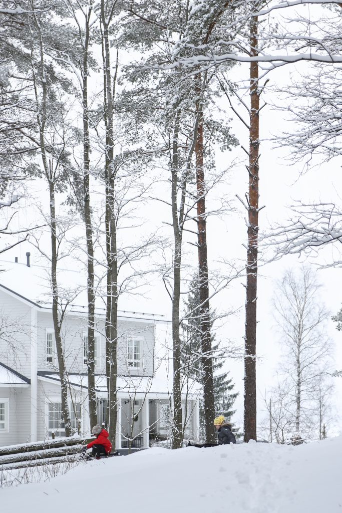 talvinen maisema, lapset laskee mäkeä, tammela