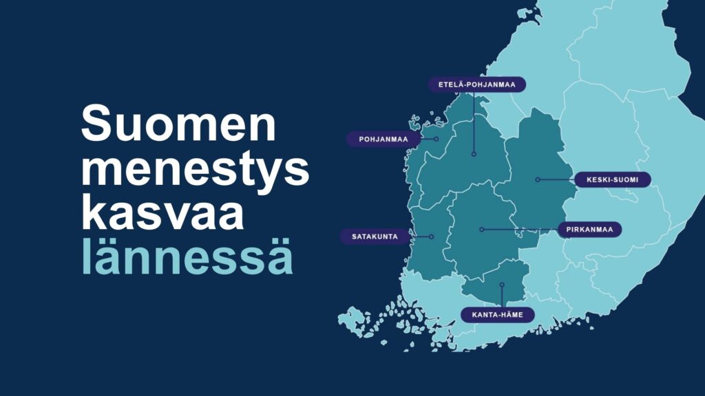 suomen kartta, länsi-suomen maakunnat, suomen menestys kasvaa lännessä